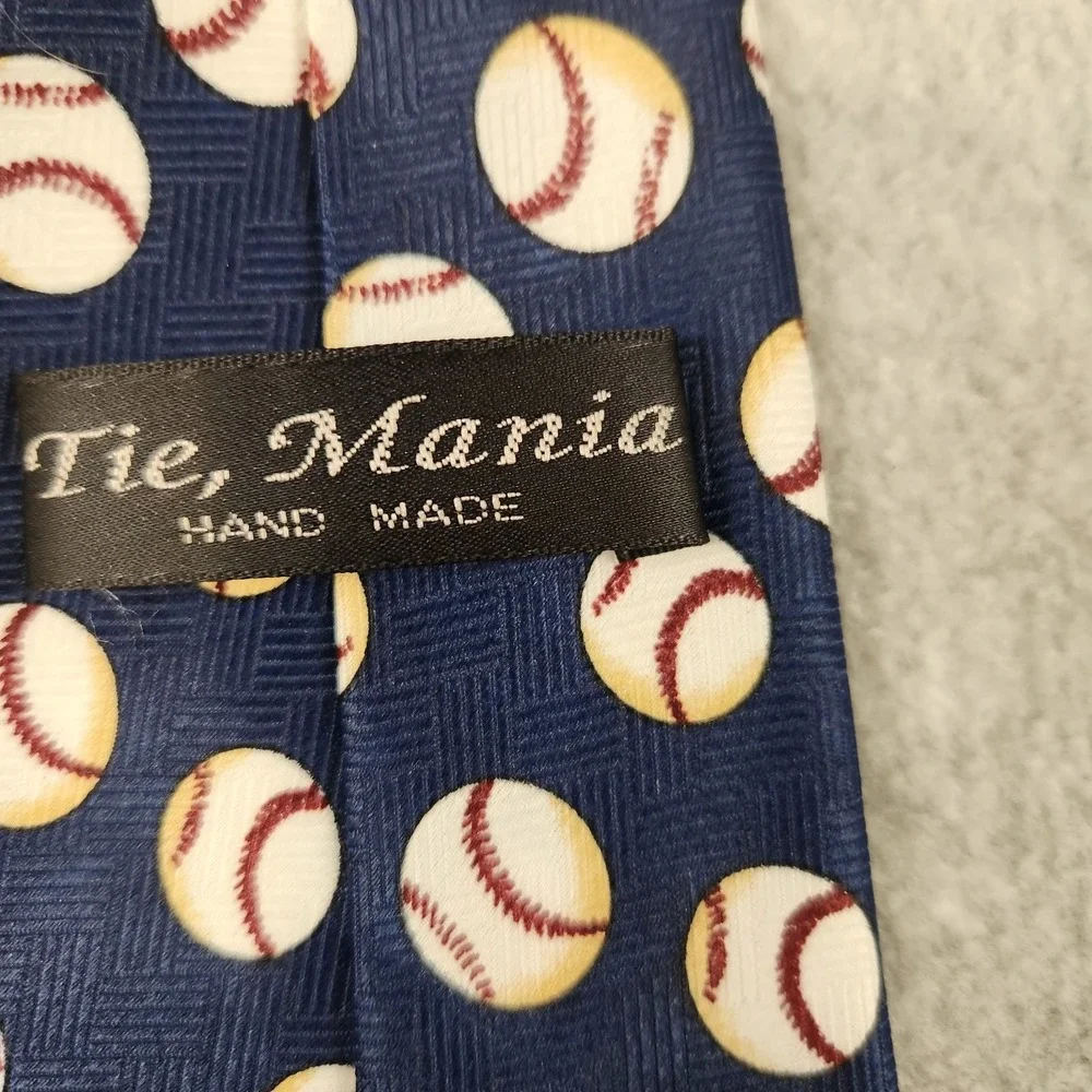 Tie Mania Baseball Novelty Tie‎ Navy Blue Sports Theme Polyester Handmade Korea